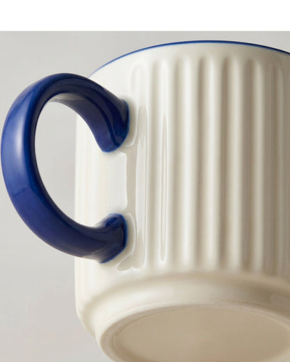 Covae Ribbed Porcelain Mug 420 ml Ivory and Cobalt - Detail view