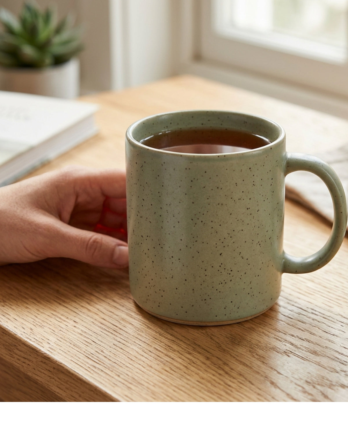 Covae Speckled Stoneware Mug 350 ml Sage - Lifestyle view