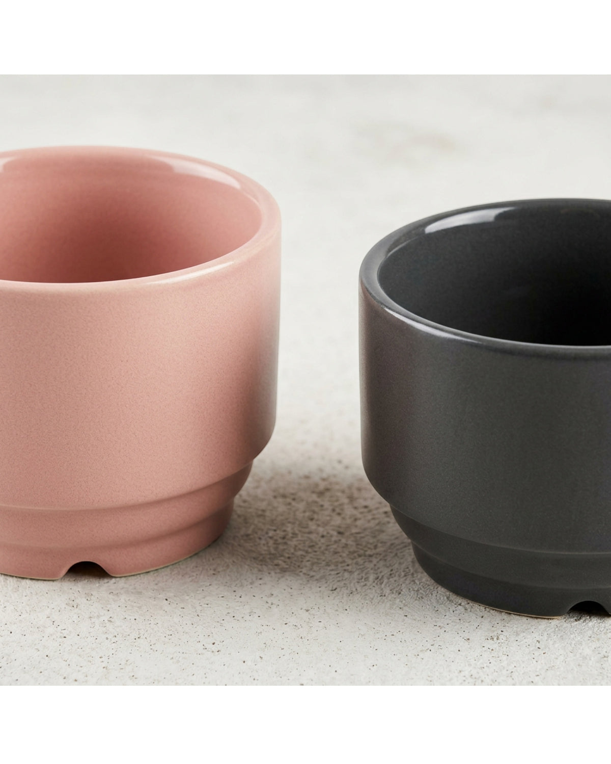 Covae Stackable Ceramic Cups Set of 2 300 ml Blush and Charcoal - Detail view