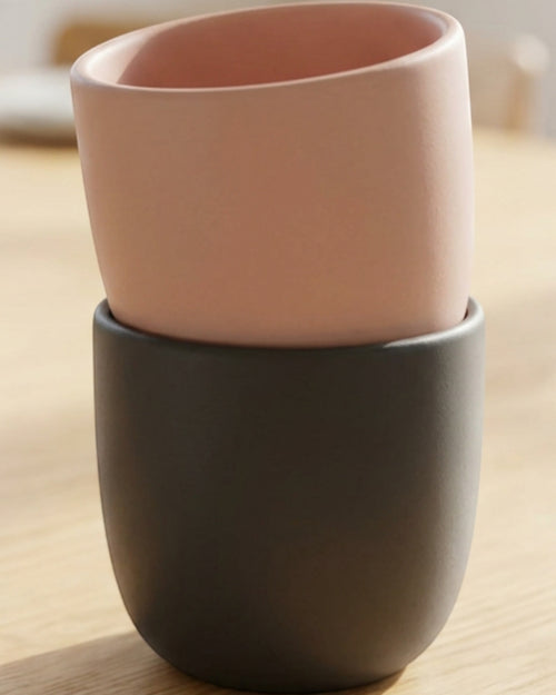 Covae Stackable Ceramic Cups Set of 2 300 ml Blush and Charcoal - Lifestyle view